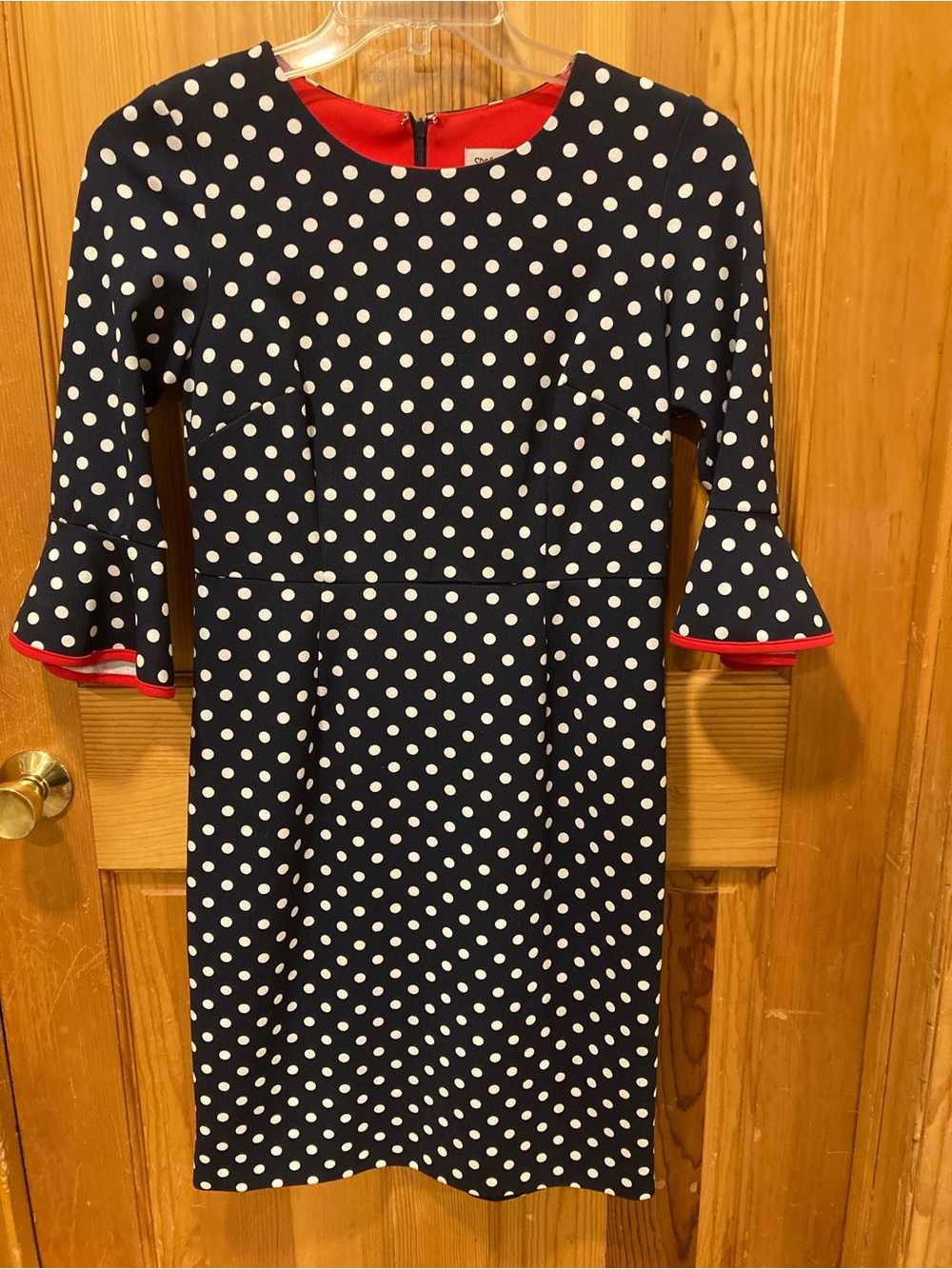 Shelby & Palmer Navy Polka Dot Dress with Red Trim